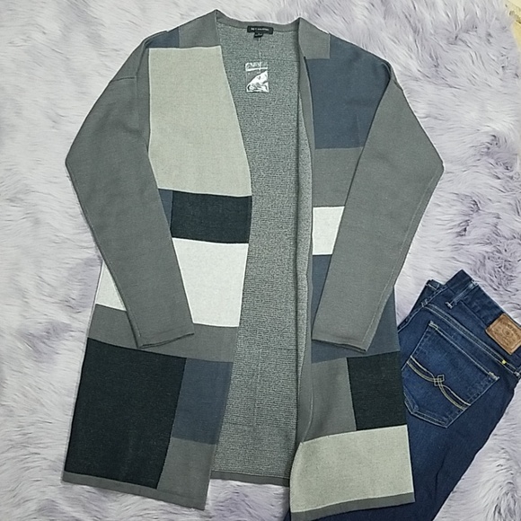 H by Halston Sweaters - H by Halston Grey Blue Block Cardigan NWT